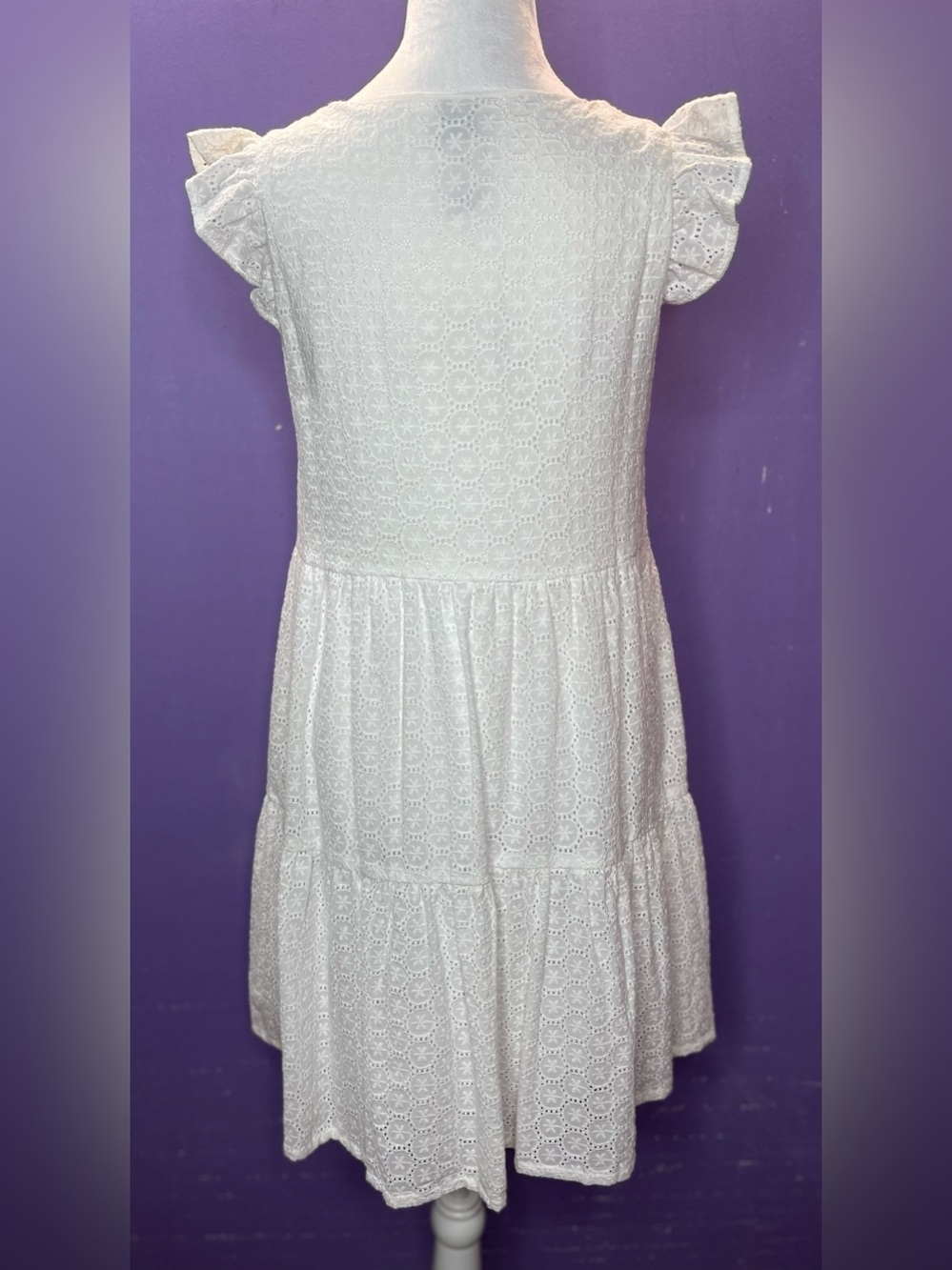 NWT Boho White Eyelet Babydoll Dress Flutter Sleeves Cottagecore Beach XSmall - Picture 11 of 14